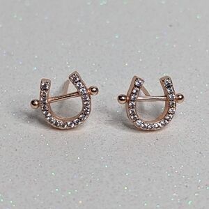 Horseshoe Shaped Rose Gold Rhinestone Stud Earrings